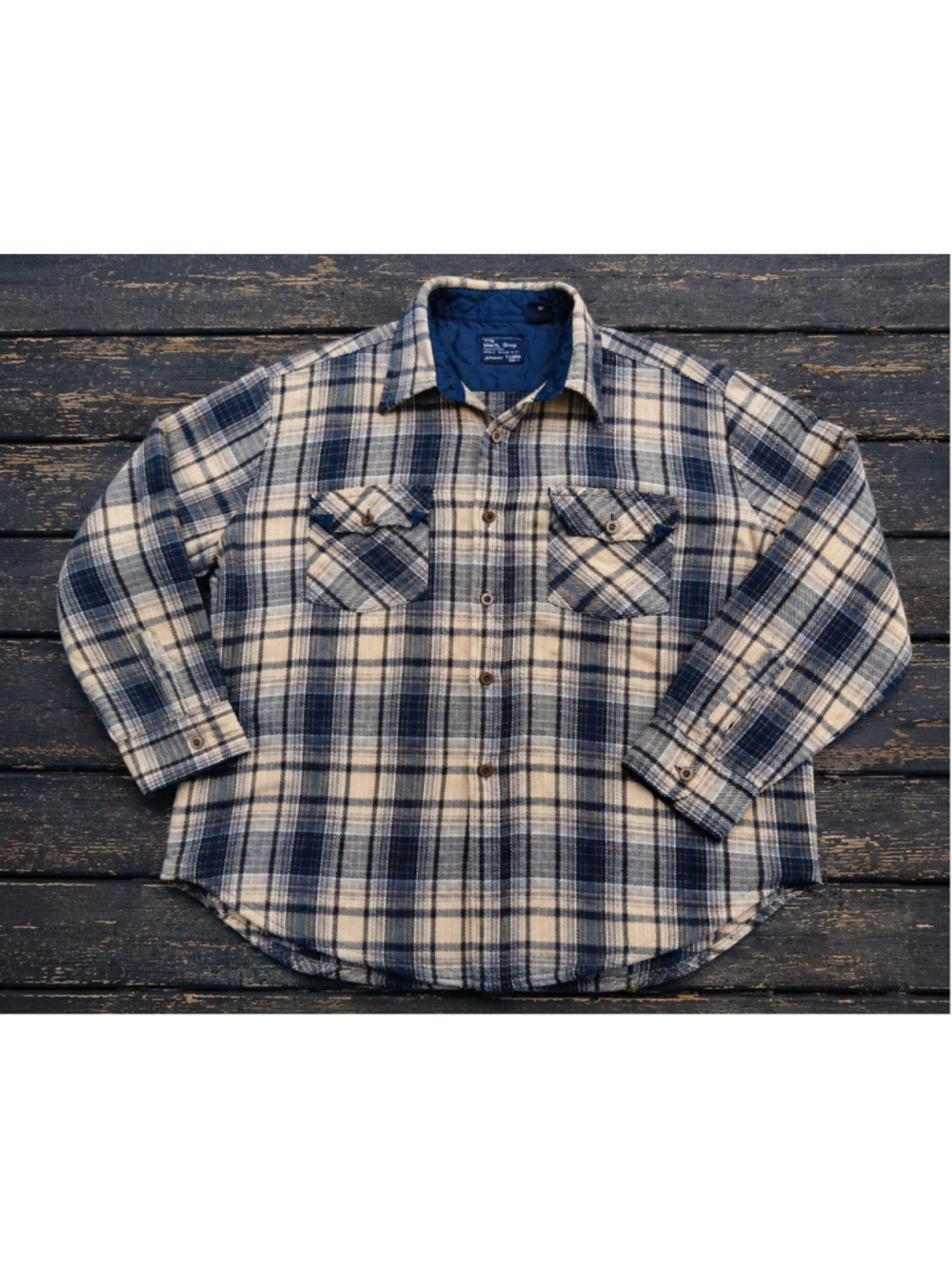 Vintage 90s JCPenney Blue Acrylic Flannel Shirt Jacket XL Tall Plaid Grunge